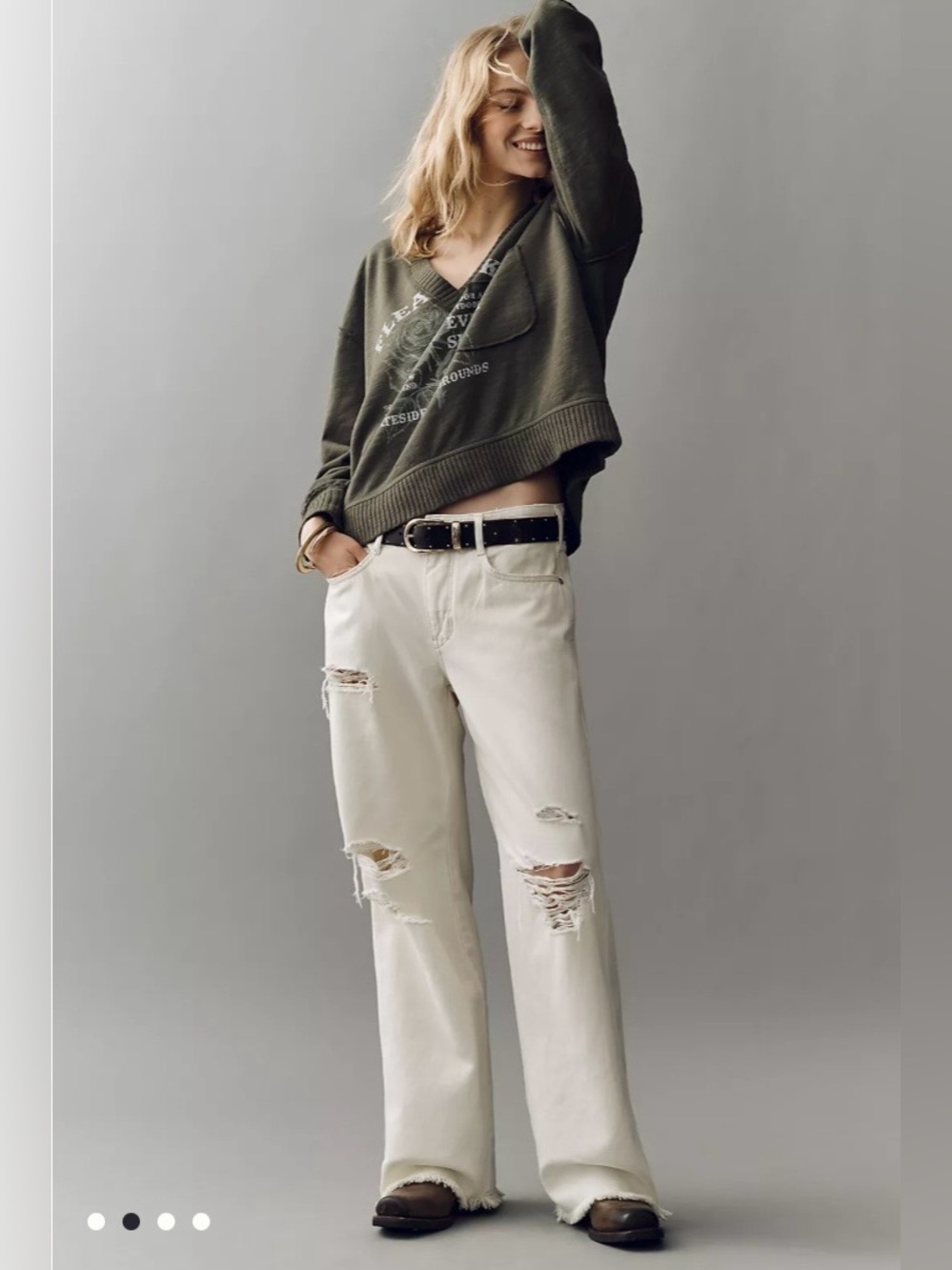 Pilcro/Anthropologie V-Neck Graphic Flea Market Sweatshirt in Pine Size XL. NWT - Picture 3 of 11